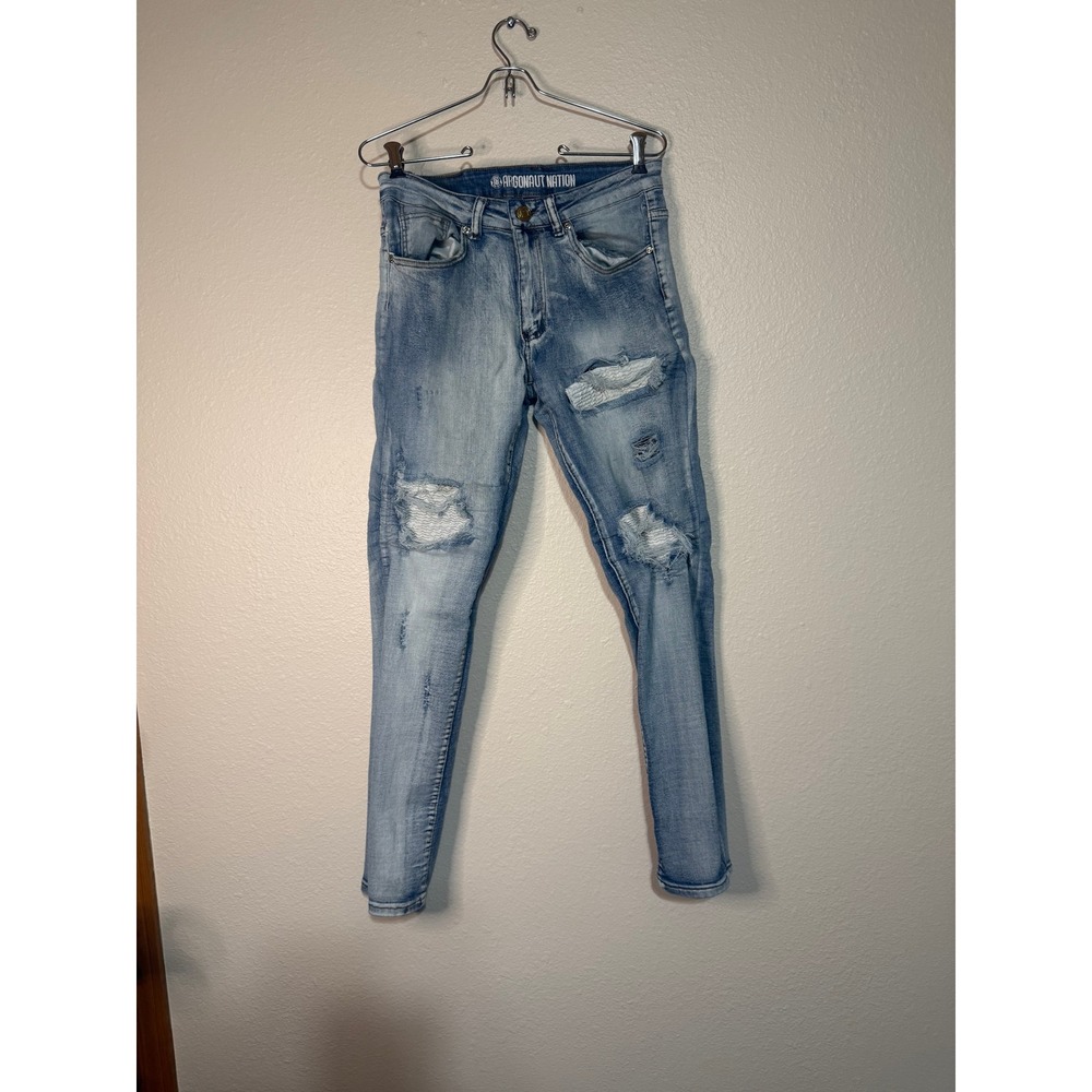 Argonaut Nation Mens Distressed Skinny Jeans Light Wash Blue 32x32 Streetwear